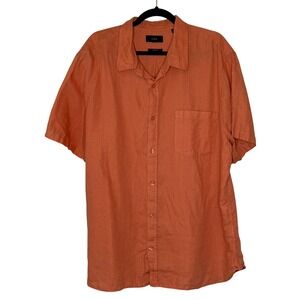 VINCE Mens Orange Linen Classic Fit Short Sleeve Button Up Shirt XXL